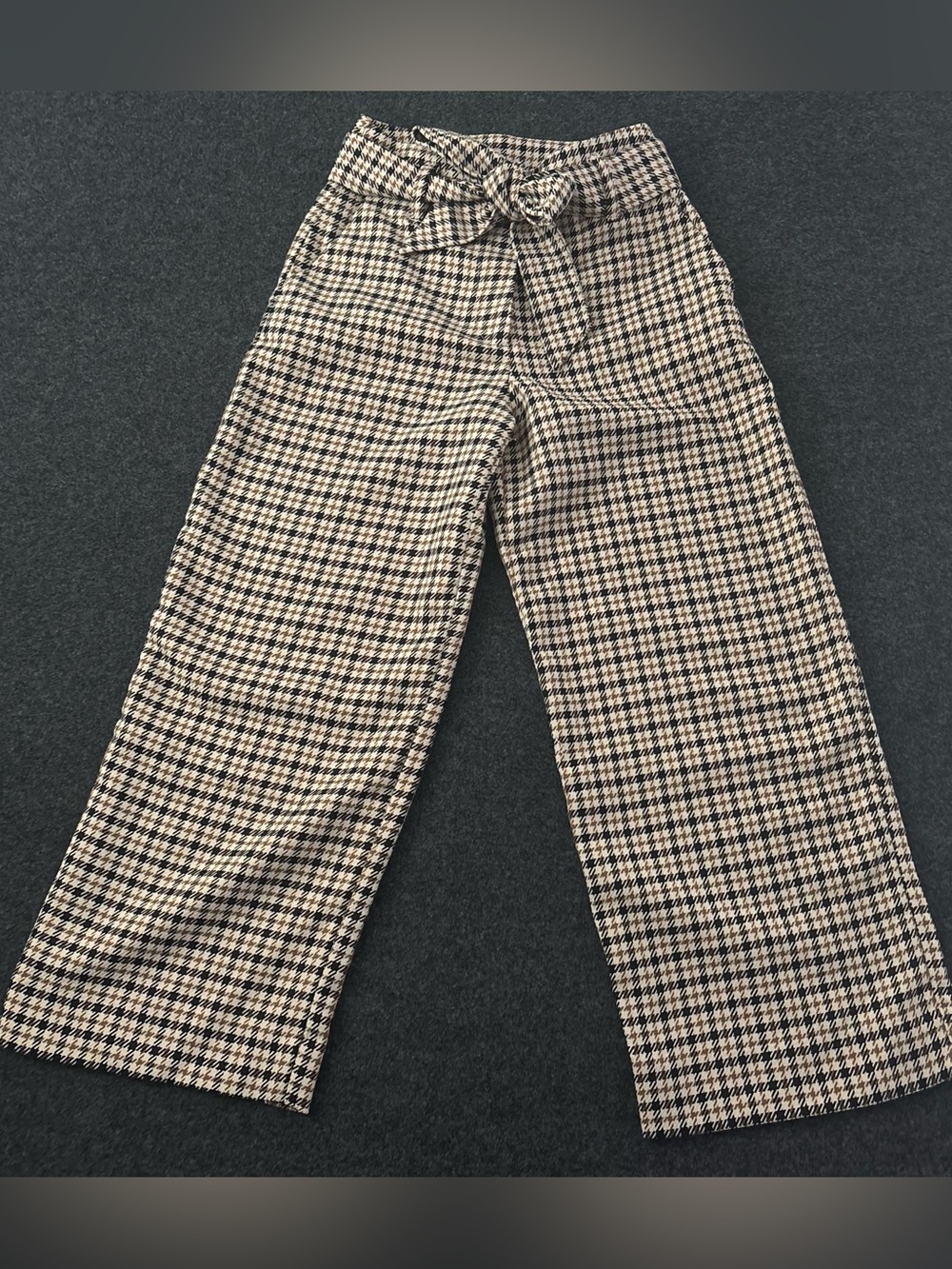 H&M Women's Pants Size 2 Wide Leg Brown Plaid Houndstooth Pull On Stretch Career